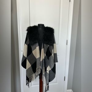 J.Crew Black & White Plaid Cape Scarf